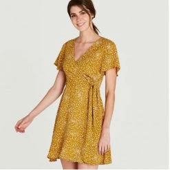 Indigo Boutique YELLOW STAR PRINT TIE FRONT DRESS Sale
