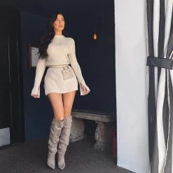 Indigo Boutique Taupe Over The Knee Boots Shoes