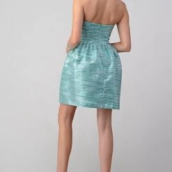 Indigo Boutique Strapless Teal Skater Stripe Dress