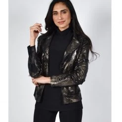 Indigo Boutique Black And Gold Frank Lyman Bomber Jacket