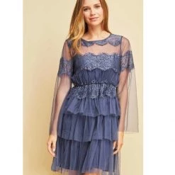 Indigo Boutique Slate Blue Tier Dress Dresses