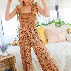 Indigo Boutique Tie Shoulder Animal Print Jumpsuit