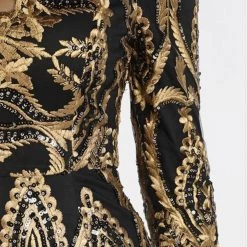 Indigo Boutique Embellished Long Sleeve Black And Gold Dress