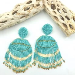 Indigo Boutique Lip Tassel Turquoise Earrings Accessories