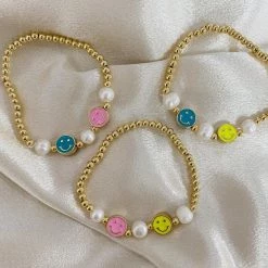 Indigo Boutique Accessories Double Smily Face Beaded Bracelet