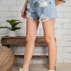 Indigo Boutique Light Distressed Denim Shorts Bottoms
