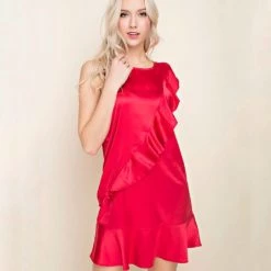 Indigo Boutique Red Silk Ruffle Dress Sale