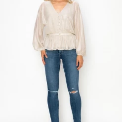 Indigo Boutique Gold Long Sleeve Shimmer Blouse
