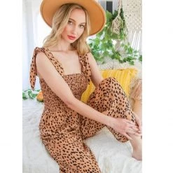 Indigo Boutique Tie Shoulder Animal Print Jumpsuit