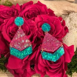 Indigo Boutique Accessories Pink And Teal Acrylic Earrings