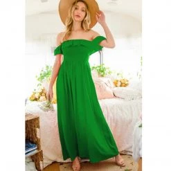 Indigo Boutique Green Off The Shoulder Maxi Dress