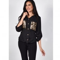 Indigo Boutique Frank Lyman Black And Gold Woven Blouse