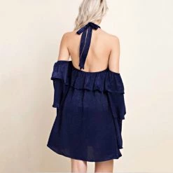 Indigo Boutique Navy Silk Ruffle Sleeve Dress Sale