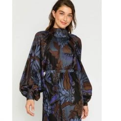 Indigo Boutique Navy Floral Puff Sleeve Blouse Tops