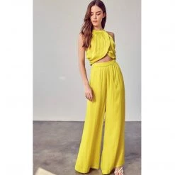 Indigo Boutique Wide Leg Pants With Pockets And Tie Top Set Tops