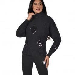 Indigo Boutique Frank Lyman Diamond Sequin Mock Neck Sweater