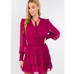 Indigo Boutique Tops Magenta Ruffle Blouse And Skirt Set