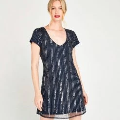 Indigo Boutique Blue And Silver A Sequin Cocktail Dress
