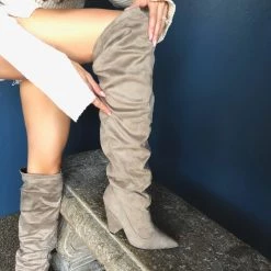 Indigo Boutique Taupe Over The Knee Boots Shoes