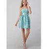 Indigo Boutique Strapless Teal Skater Stripe Dress