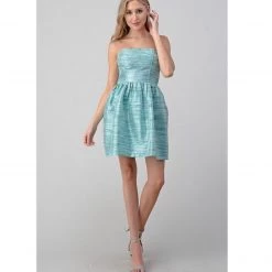 Indigo Boutique Strapless Teal Skater Stripe Dress