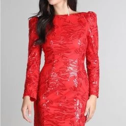 Indigo Boutique Sale Sequin Embroidered Puff Shoulder Dress