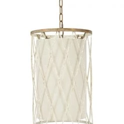 Indigo Boutique Furniture OPEN WEAVE FRENCH WHITE & GOLD PENDANT