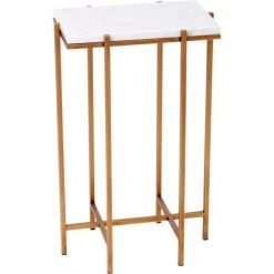 Indigo Boutique DELMAR RECTANGULAR GOLD AND WHITE MARBLE ACCENT TABLE Furniture